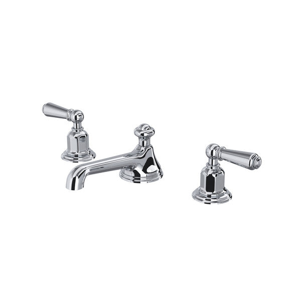 Perrin & Rowe Edwardian Low Level Spout Widespread Bathroom Faucet - With Metal Lever Handle.3705L-APC