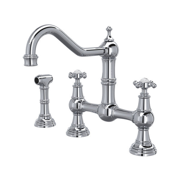 Perrin & Rowe Edwardian Bridge Kitchen Faucet With Sidespray - With Cross Handle.4755X-APC