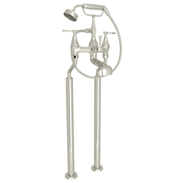 Perrin & Rowe Deco Exposed Floor Mount Tub Filler With Handshower - With Metal Lever Handle.3120LS/1