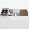 Julien Fira Apron Front Undermount Double Bowl Sink with Ledge, walnut accessory kit, 36"x 19"x 11-1/2"