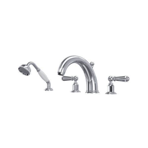 Perrin & Rowe Edwardian 4-Hole Deck Mount Tub Filler With Handshower - With Metal Lever Handle.3248L