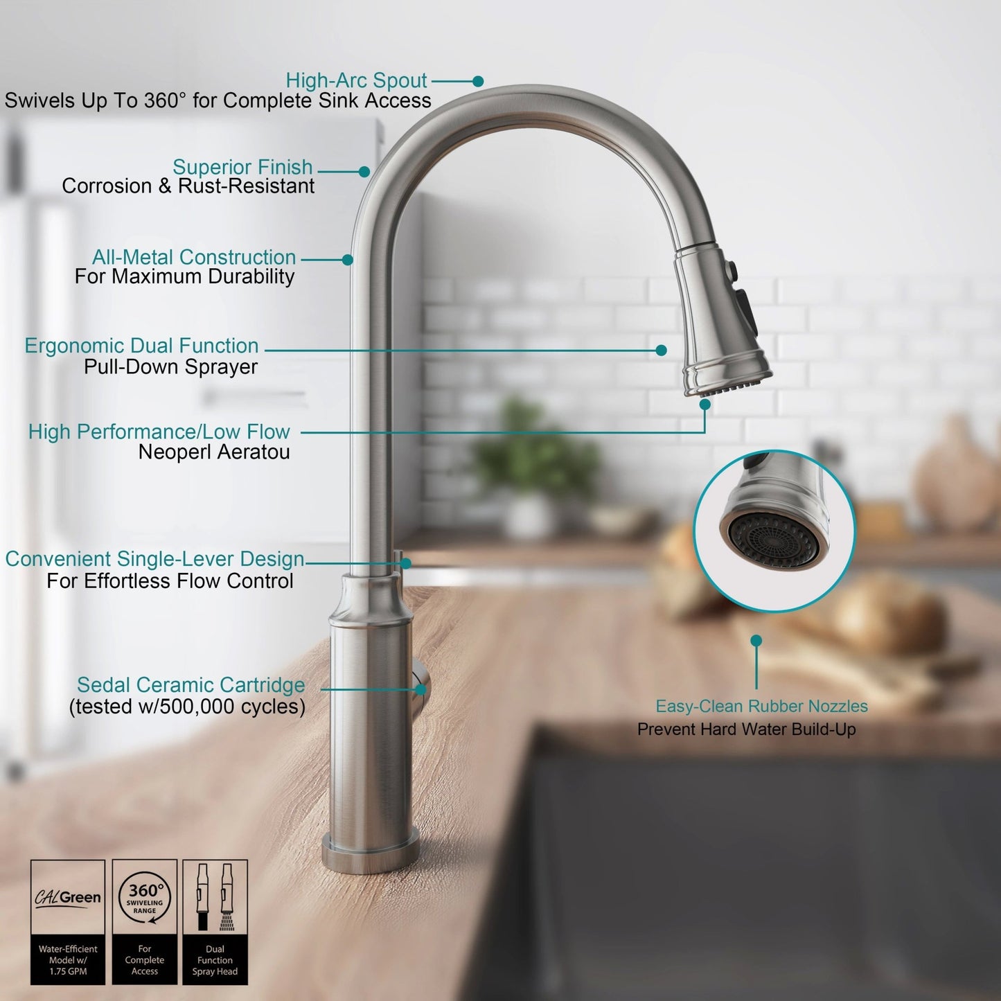 Visentin Modern Pull-Down Kitchen Faucet - Golzar Home