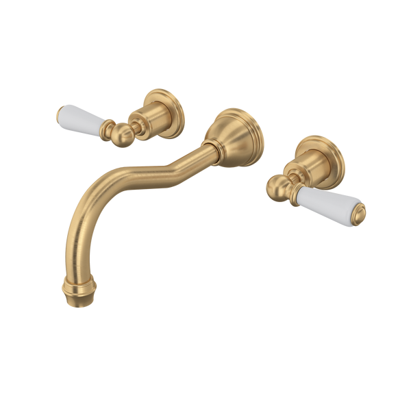 Perrin & Rowe Edwardian 3-Hole Wall Mount Column Spout Tub Filler - With Metal Lever Handle.3780L