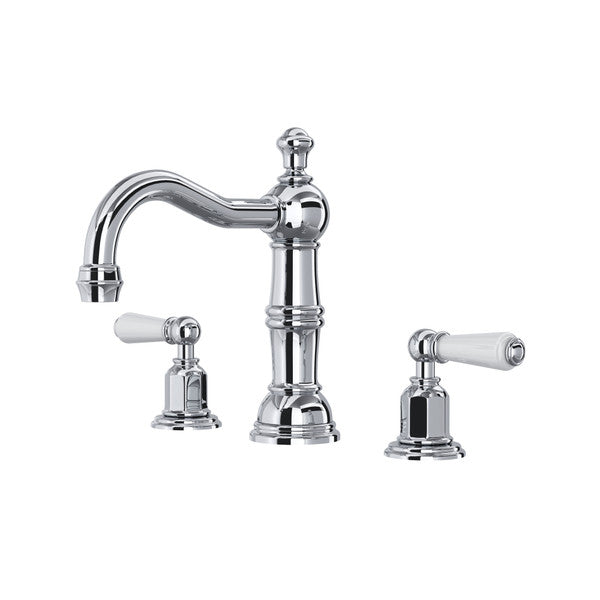 Perrin & Rowe Edwardian Column Spout Widespread Bathroom Faucet - With Metal Lever Handle.3720L-APC