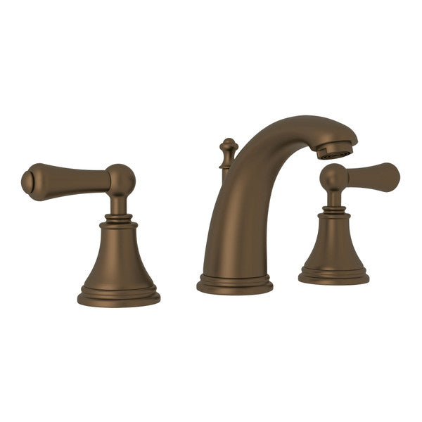 Perrin & Rowe Georgian Era High Neck Widespread Bathroom Faucet - With Metal Lever Handle.3712LS-APC
