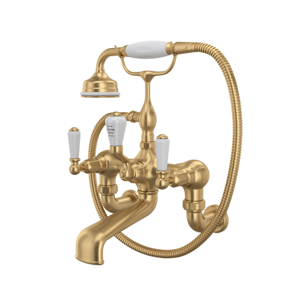 Perrin & Rowe Edwardian Exposed Wall Mount Tub Filler With Handshower - With Metal Lever Handle.3510L/1