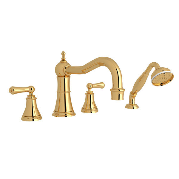 Perrin & Rowe Georgian Era 4-Hole Deck Mount Column Spout Tub Filler With Handshower - With Metal Lever Handle.3747LS