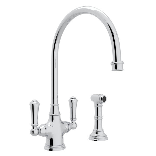 Perrin & Rowe Georgian Era Single Hole Kitchen Faucet With Sidespray - With Metal Lever Handle.4710APC