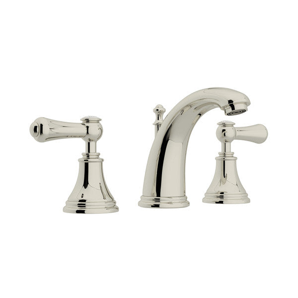 Perrin & Rowe Georgian Era High Neck Widespread Bathroom Faucet - With White Porcelain Lever Handle.3712LSP-APC