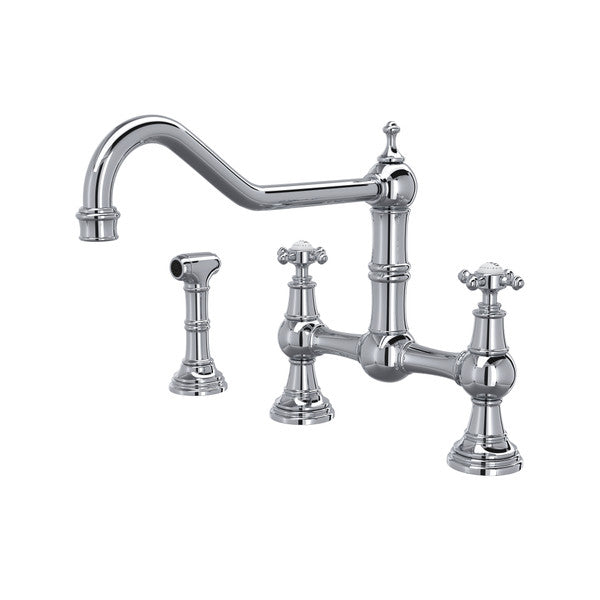 Perrin & Rowe Edwardian Bridge Kitchen Faucet With Sidespray - With Cross Handle.4763X-APC