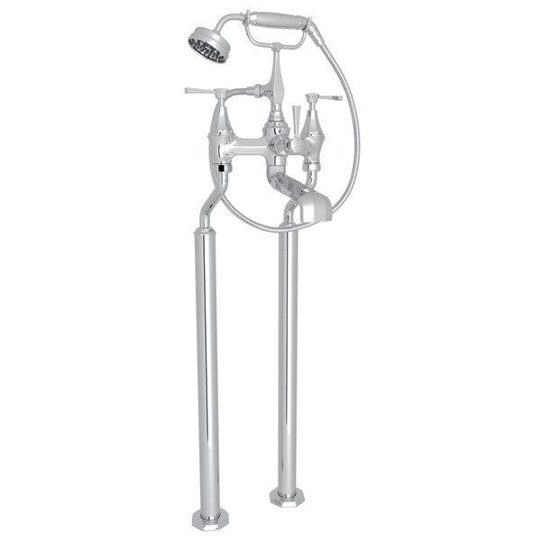 Perrin & Rowe Deco Exposed Floor Mount Tub Filler With Handshower - With Metal Lever Handle.3120LS/1