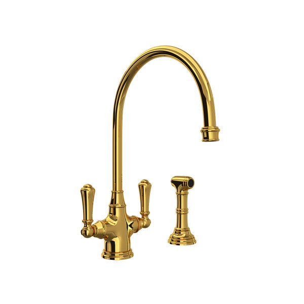 Perrin & Rowe Georgian Era Single Hole Kitchen Faucet With Sidespray - With Metal Lever Handle.4710APC