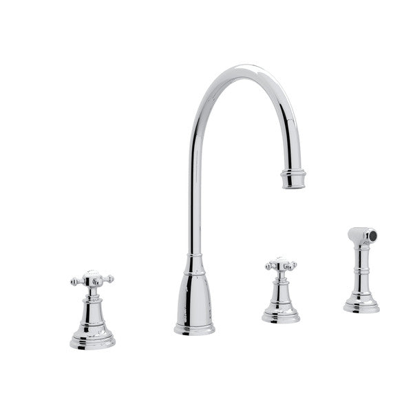 Perrin & Rowe Georgian Era 4-Hole C-Spout Kitchen Faucet With Side Spray With Cross Handle.4735X-APC