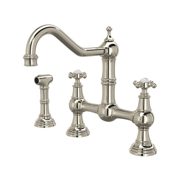 Perrin & Rowe Edwardian Bridge Kitchen Faucet With Sidespray - With Cross Handle.4755X-APC
