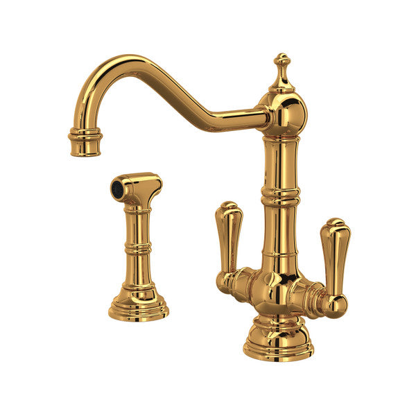 Perrin & Rowe Edwardian Single Hole Kitchen Faucet With Lever Handles & Sidespray - With Metal Lever Handle.4766APC