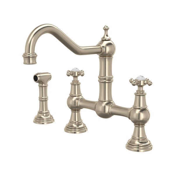 Perrin & Rowe Edwardian Bridge Kitchen Faucet With Sidespray - With Cross Handle.4755X-APC