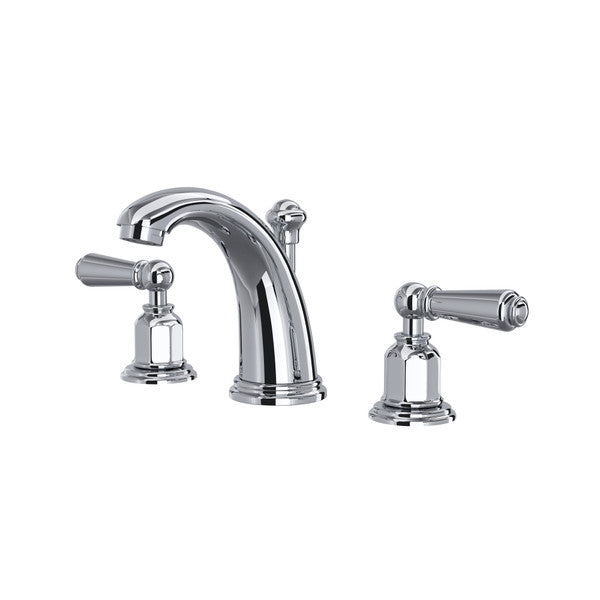 Perrin & Rowe Edwardian High Neck Widespread Bathroom Faucet - With Metal Lever Handle.3760L-APC