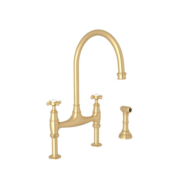 Perrin & Rowe Georgian Era Bridge Kitchen Faucet With Sidespray - With Cross Handle.4718X-APC