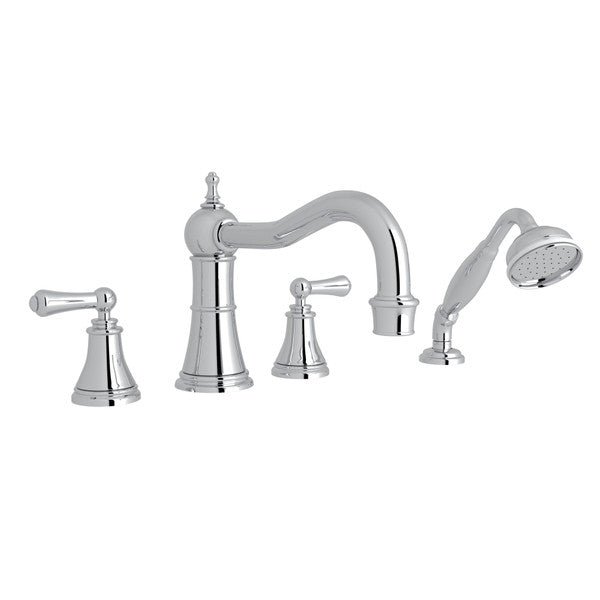 Perrin & Rowe Georgian Era 4-Hole Deck Mount Column Spout Tub Filler With Handshower - With Metal Lever Handle.3747LS