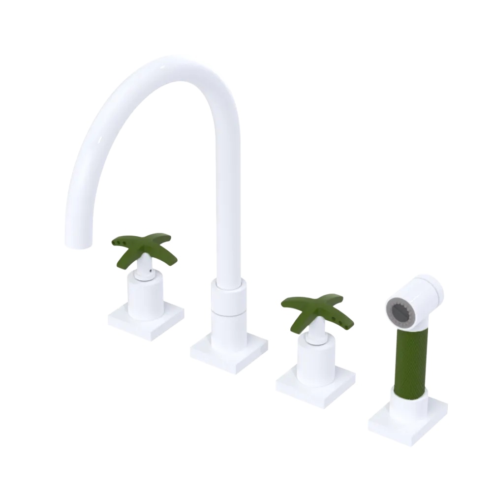 Rubinet Widespread Kitchen Set with Hand Spray White