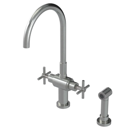 Rubinet Two Handle Single Hole Kitchen Set with LaSalle Spout with Hand Spray Satin Nickel