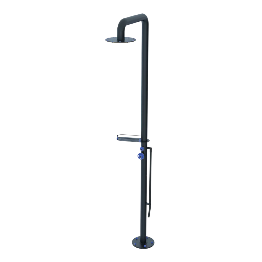 Rubinet Pressure Balance Outdoor Shower with Foot Rinse & 10" Shower Head (with shelf) - 304 Stainless Steel Matt Black