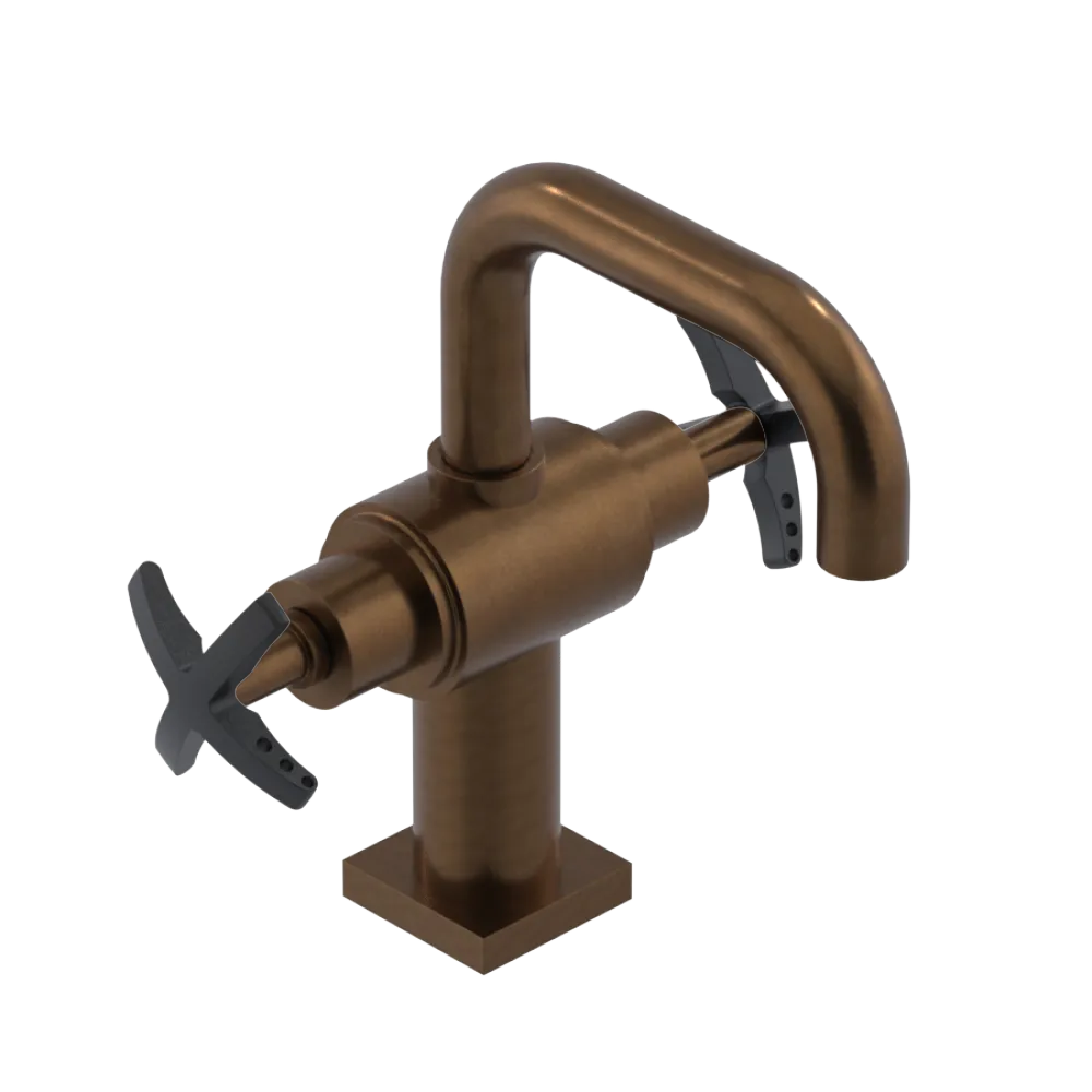 Rubinet Single Hole Dual Handle Lav. Set. with Genesis spout (less drain) Tuscan Brass