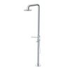 Rubinet Pressure Balance Outdoor Shower with Hand Held Shower & 10" Shower Head (with shelf) - 304 Stainless Steel Chrome