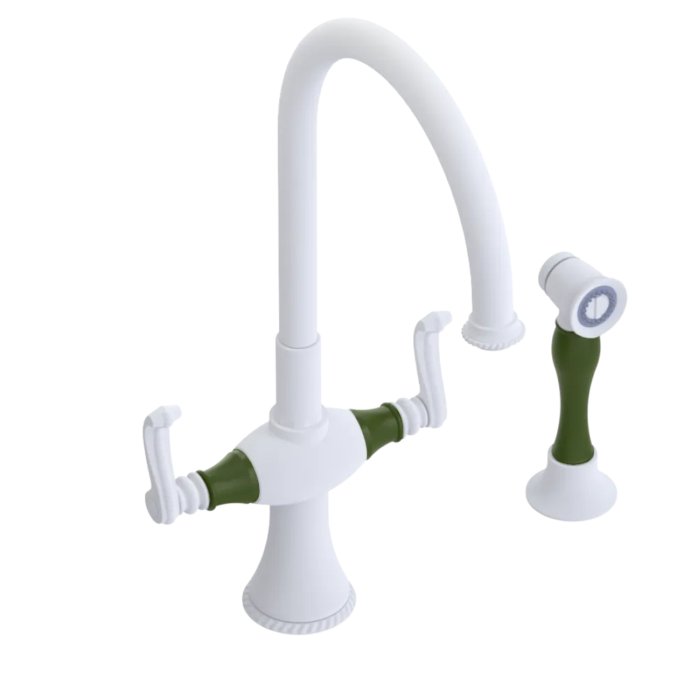 Rubinet Two Handle Single Hole Kitchen Set with Hand Spray Matt White