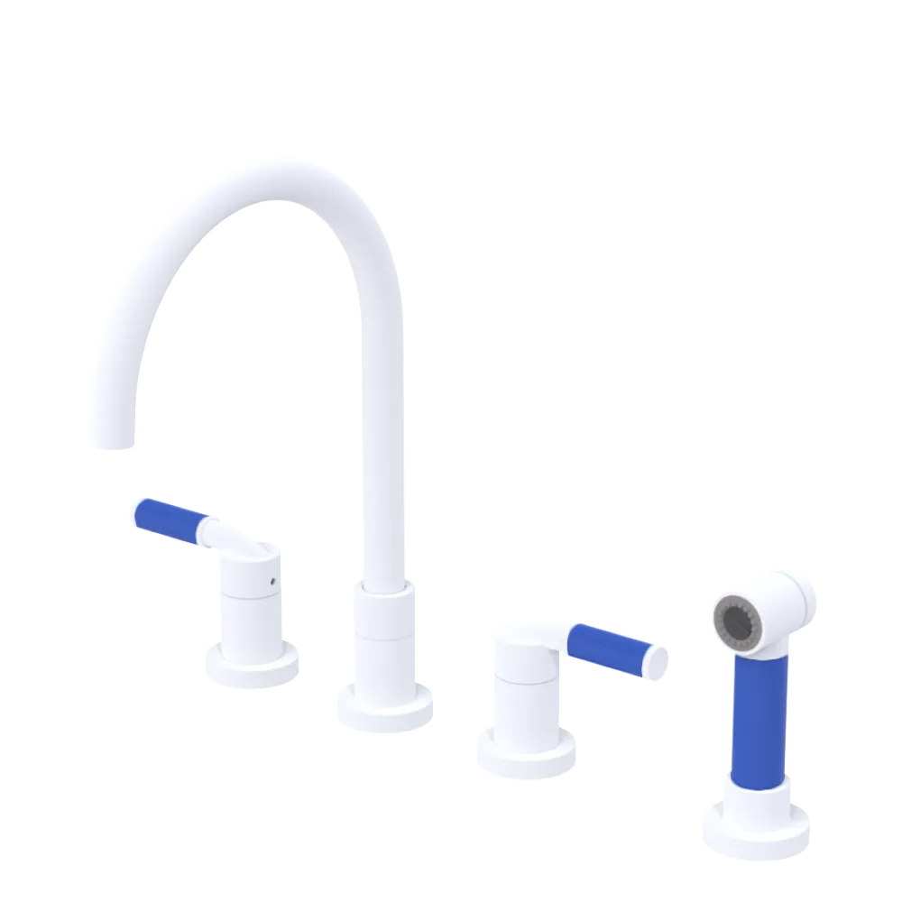 Rubinet Widespread Kitchen Set with Hand Spray Matt White