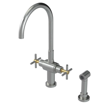 Rubinet Two Handle Single Hole Kitchen Set with LaSalle Spout with Hand Spray Satin Nickel