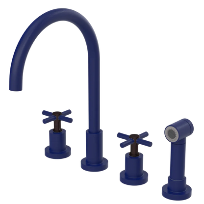 Rubinet Widespread Kitchen Set with LaSalle Spout with Hand Spray Midnight Blue