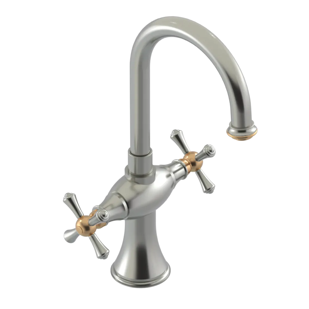 Rubinet Single Hole Dual Handle Lav. Set. (less drain) Satin Nickel