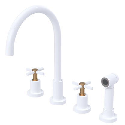 Rubinet Widespread Kitchen Set with LaSalle Spout with Hand Spray White