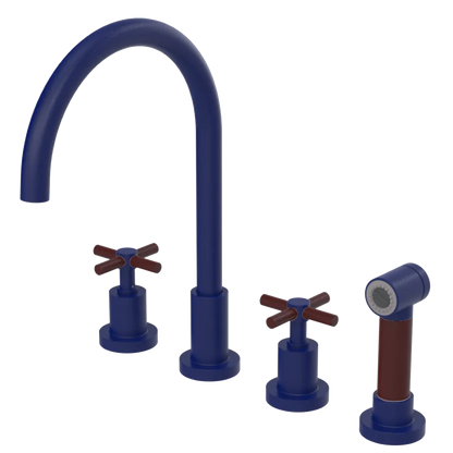 Rubinet Widespread Kitchen Set with LaSalle Spout with Hand Spray Midnight Blue
