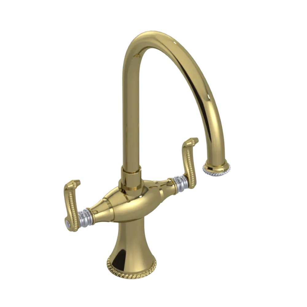 Rubinet Two Handle Single Hole Kitchen Set Natural Brass