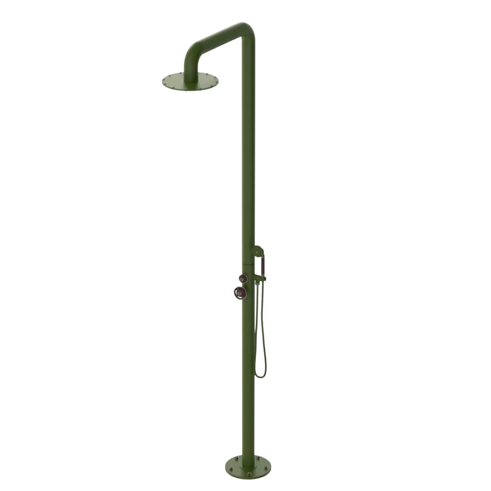 Rubinet Pressure Balance Outdoor Shower with Hand Held Shower & 10" Shower Head - 304 Stainless Steel Green Envy