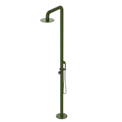Rubinet Pressure Balance Outdoor Shower with Hand Held Shower & 10" Shower Head - 304 Stainless Steel Green Envy