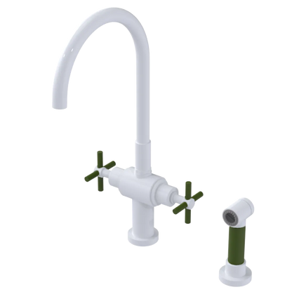 Rubinet Two Handle Single Hole Kitchen Set with LaSalle Spout with Hand Spray White