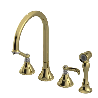 Rubinet Widespread Kitchen Set with Hand Spray Natural Brass