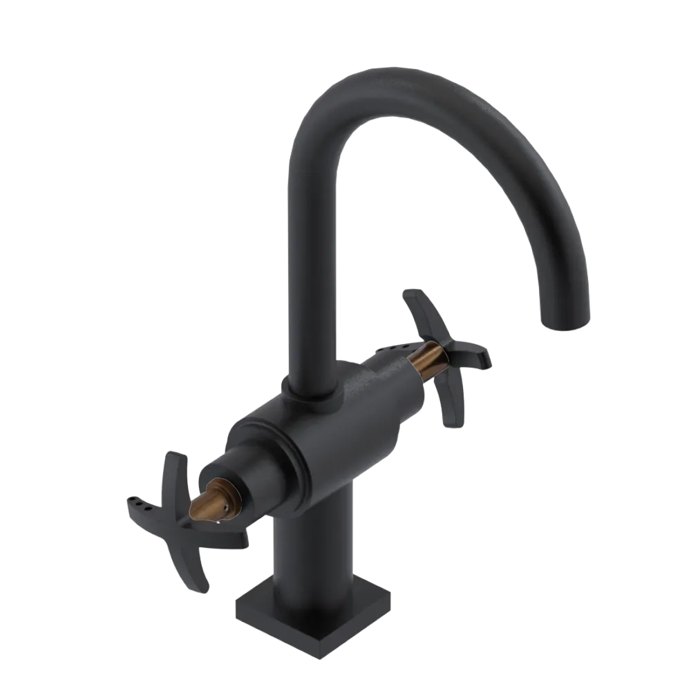 Rubinet Single Hole Dual Handle Lav. Set. (less drain) Matt Black