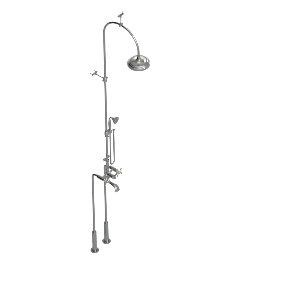 Rubinet Floor Mount Tub & Shower with hand held shower Satin Nickel