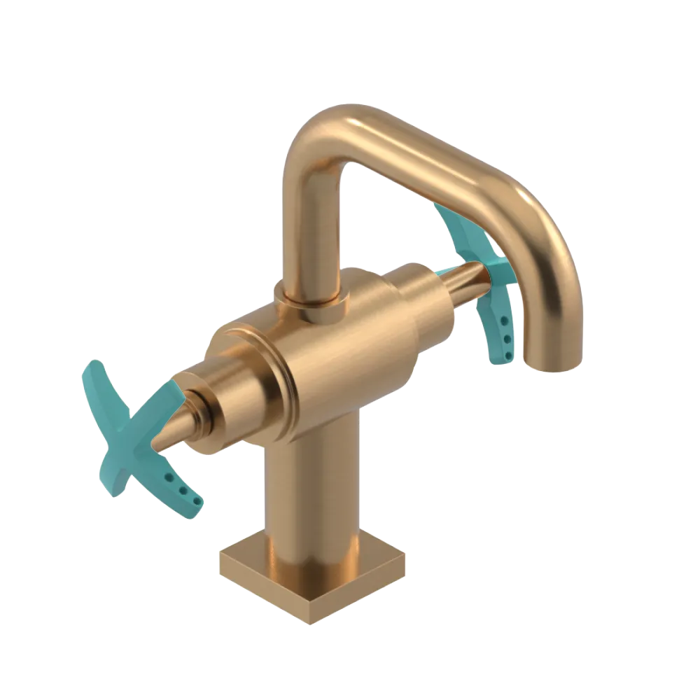 Rubinet Single Hole Dual Handle Lav. Set. with Genesis spout (less drain) Satin Gold