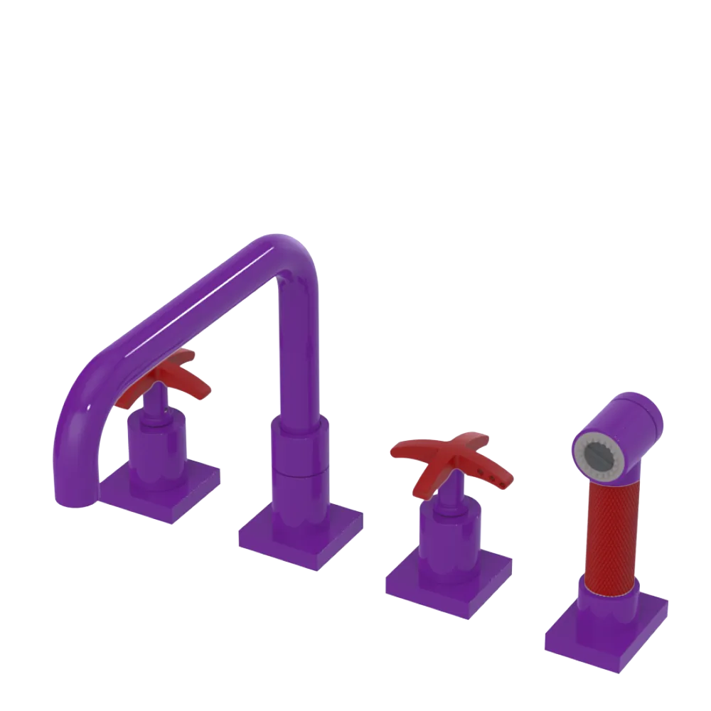 Rubinet Widespread Kitchen Set with Genesis Spout with Hand Spray Purple Haze