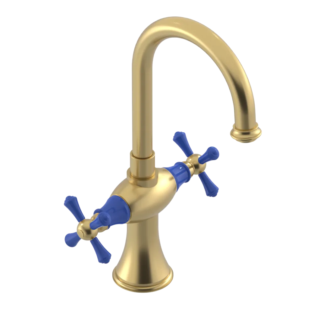 Rubinet Single Hole Dual Handle Lav. Set. (less drain) Satin Brass