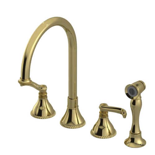 Rubinet Widespread Kitchen Set with Hand Spray Natural Brass