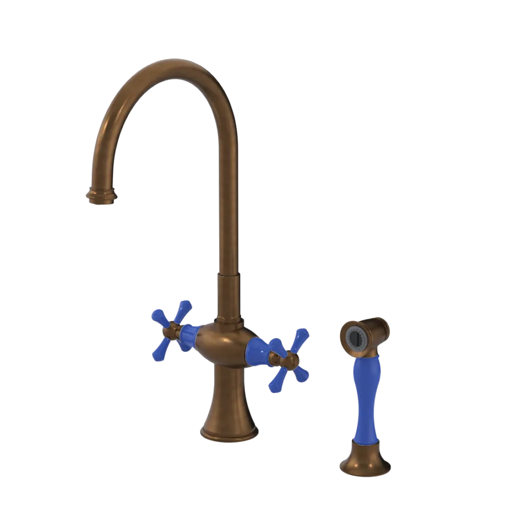 Rubinet Two Handle Single Hole Kitchen Set with Hand Spray Tuscan Brass