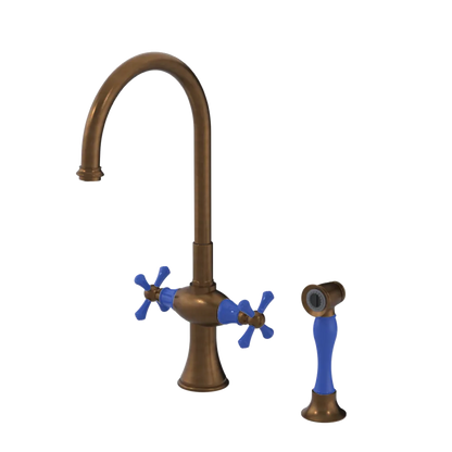 Rubinet Two Handle Single Hole Kitchen Set with Hand Spray Tuscan Brass