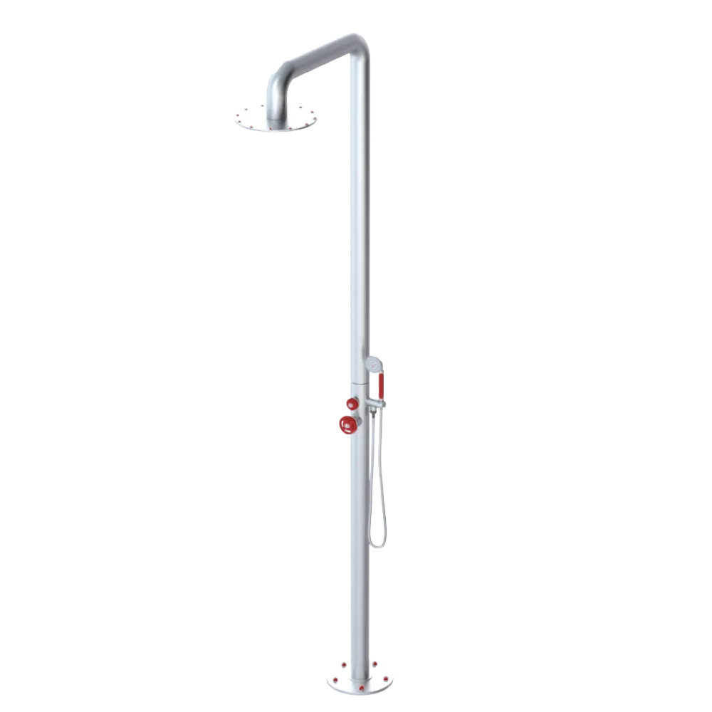 Rubinet Pressure Balance Outdoor Shower with Hand Held Shower & 10" Shower Head - 304 Stainless Steel Satin Chrome