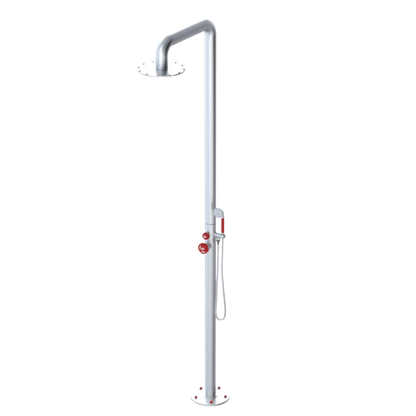 Rubinet Pressure Balance Outdoor Shower with Hand Held Shower & 10" Shower Head - 304 Stainless Steel Satin Chrome